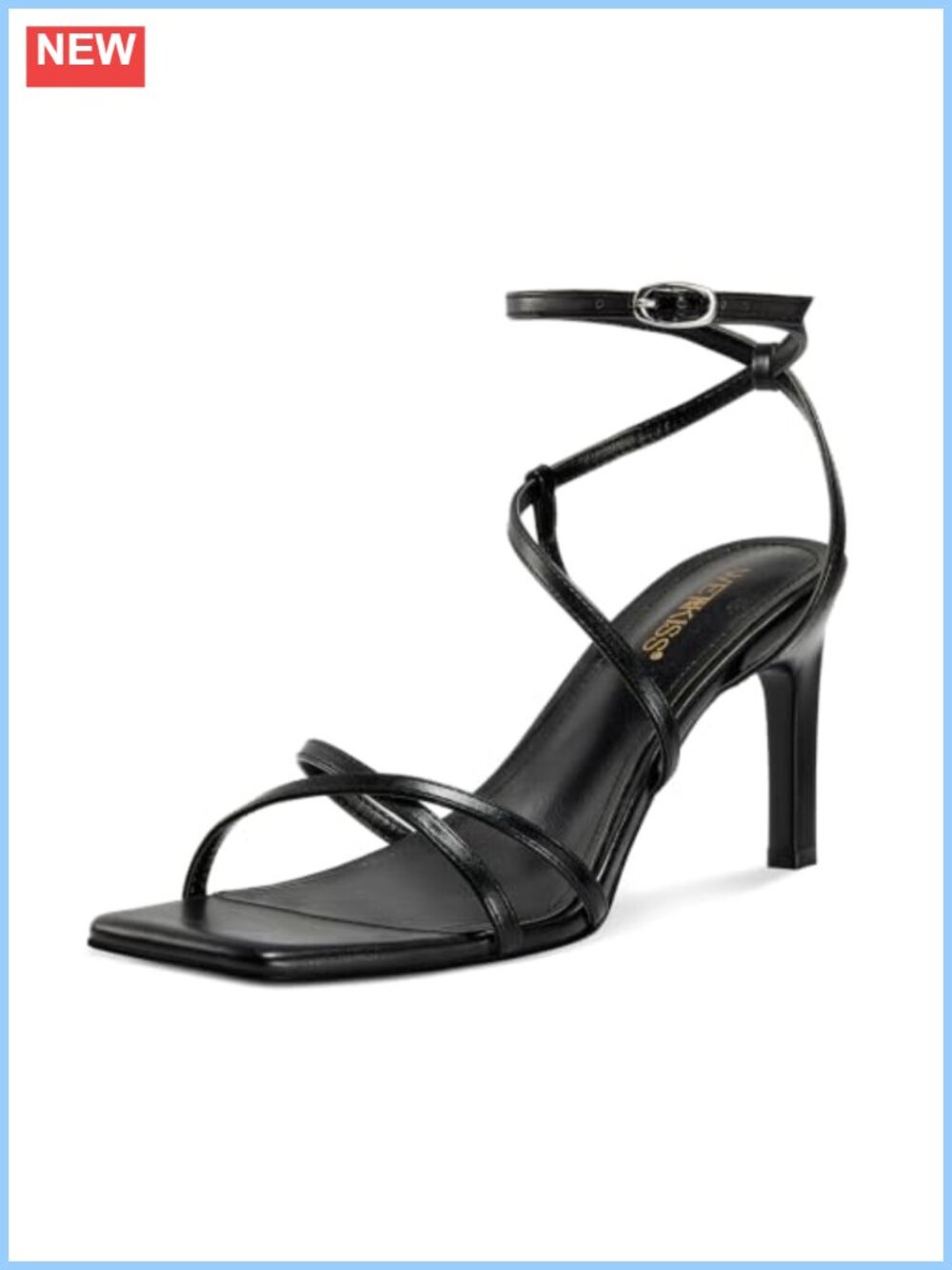Strappy High Heel Sandals Square Open Toe Faux Leather Stiletto Ankle Strap